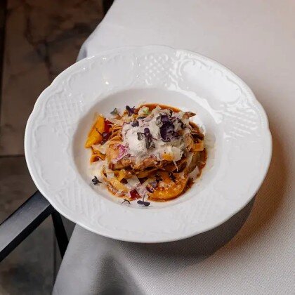 Тальятелли с утиной ножкой и апельсином