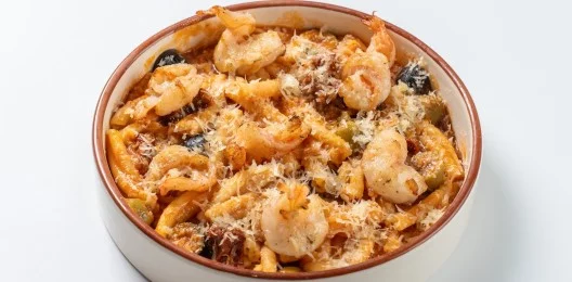 Казарече с креветкой и чесноком конфи