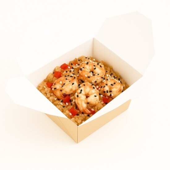 Креветки в сладком соусе Чили с рисом