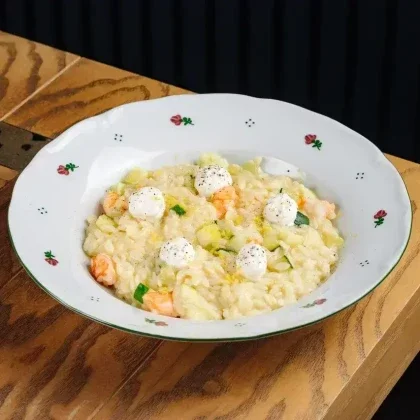 Орзо с креветками и лимонной рикоттой