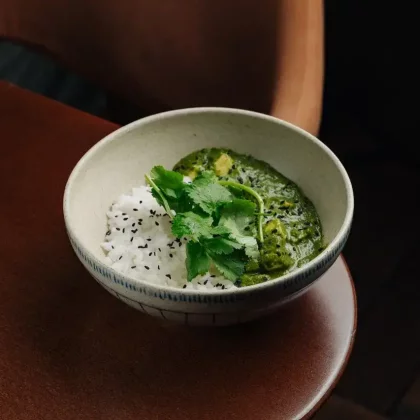 Палак панир с тофу и рисом