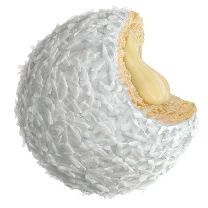 Берлинер с начинкой Кокос-миндаль с глазурью и кокосовой стружкой