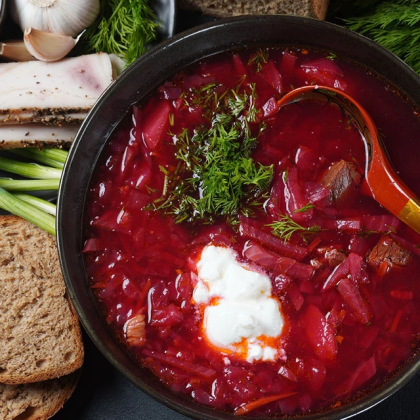 Классический борщ с бородинскими гренками