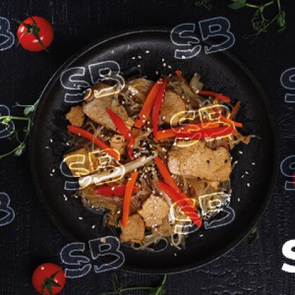 Фунчеза со свининой в соусе терияки