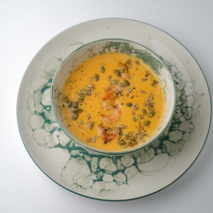 Тыквенный суп с креветками