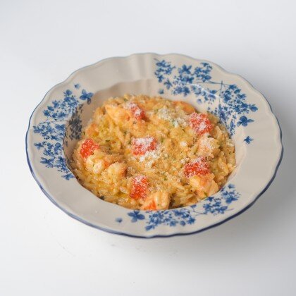 Орзо с креветками и сливочный биск