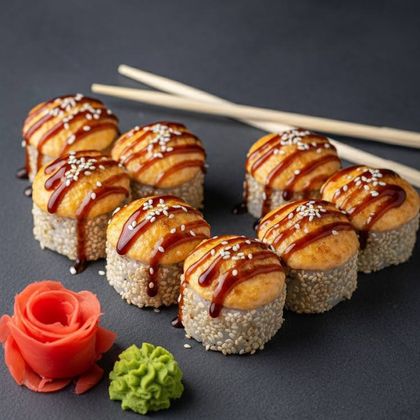 Запечённый роллс лососем и авокадо