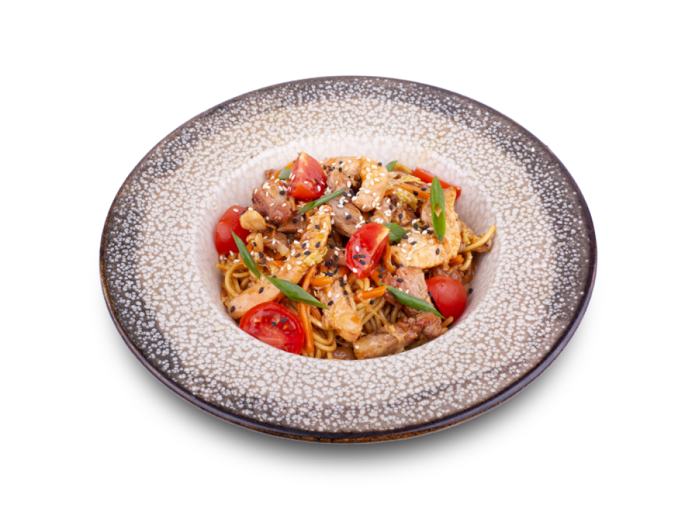 Вок со свининой и цыпленком в соусе Чили-Кимчи