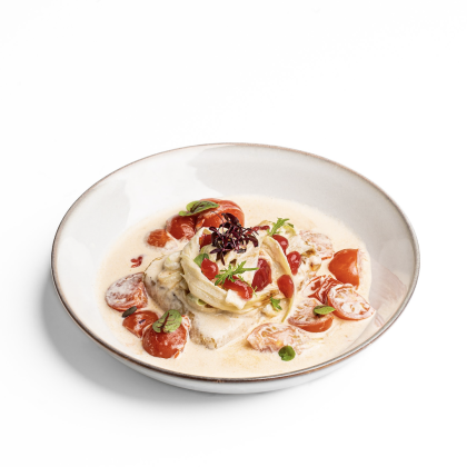 Стейк судака, в сливчоном соусе